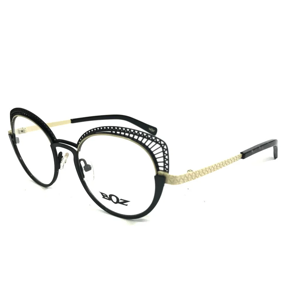 BOZ Eyeglasses Frames ICACOS 0010 Shiny Black Satin Ivory Cat Eye 48-19-140